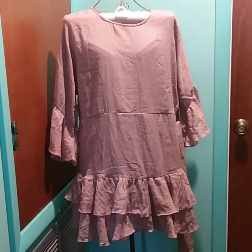 Linen Ruffle Tunic Mini Dress - Picture 4 of 8